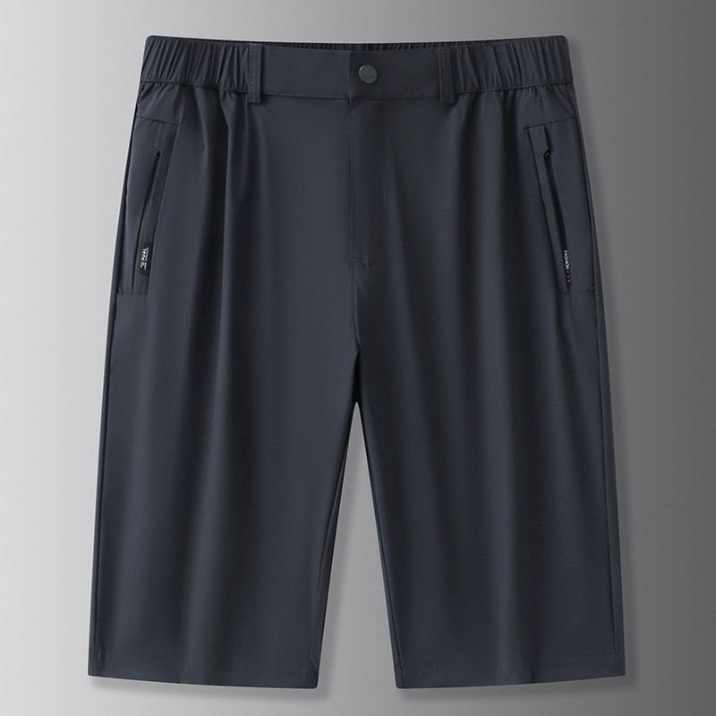 2025 Fat Guy Fashion Half-elastic Waist Ice Silk Cool Capri Pants Men's Summer Thin Fat plus size Loose Shorts