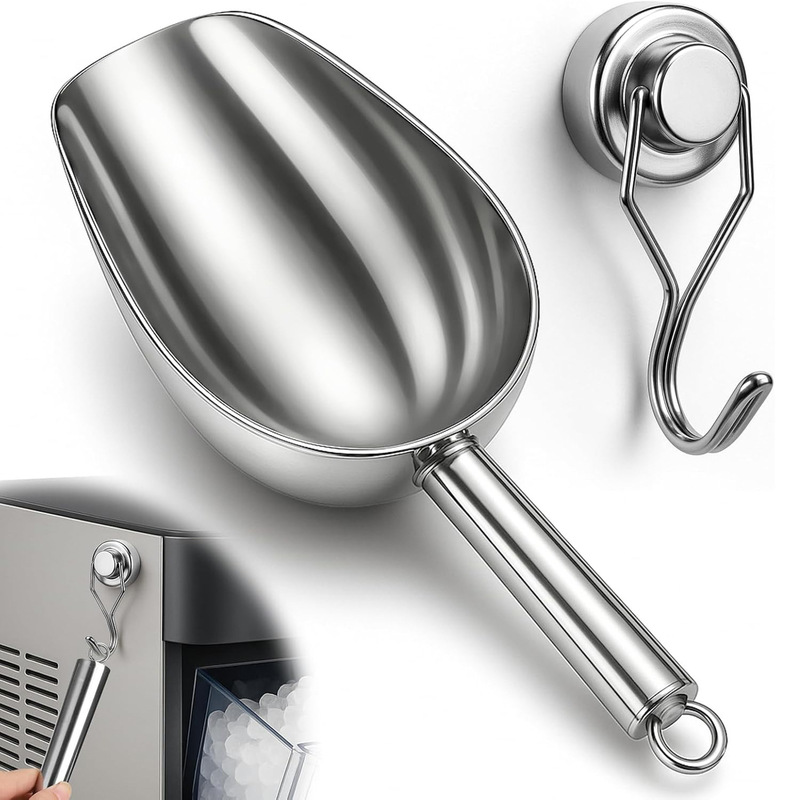 Thickened Stainless Steel Ice Scoop with Strong Magnetic Hook for Ice Crusher and Ice Machine