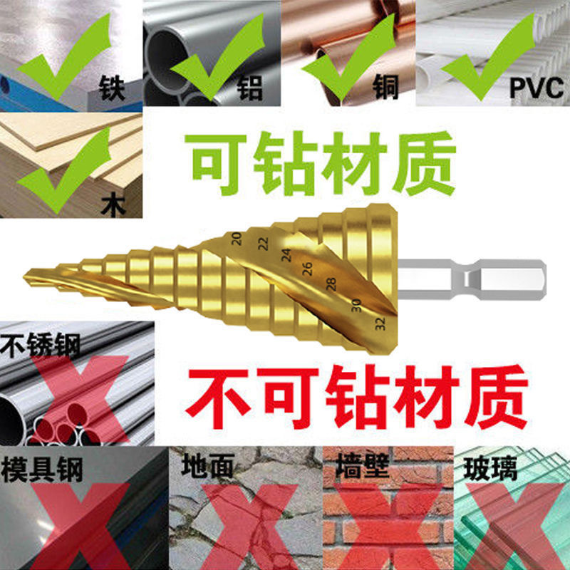 六角柄打孔鐵皮金屬專用開孔器錐形階梯寶塔鑽頭鋼鐵超硬擴孔鑽頭