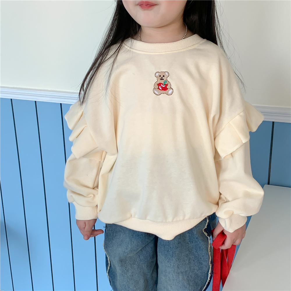童装2023春款女童韩版新款上衣3003女宝宝宽松绣小熊卫衣春秋款|ru