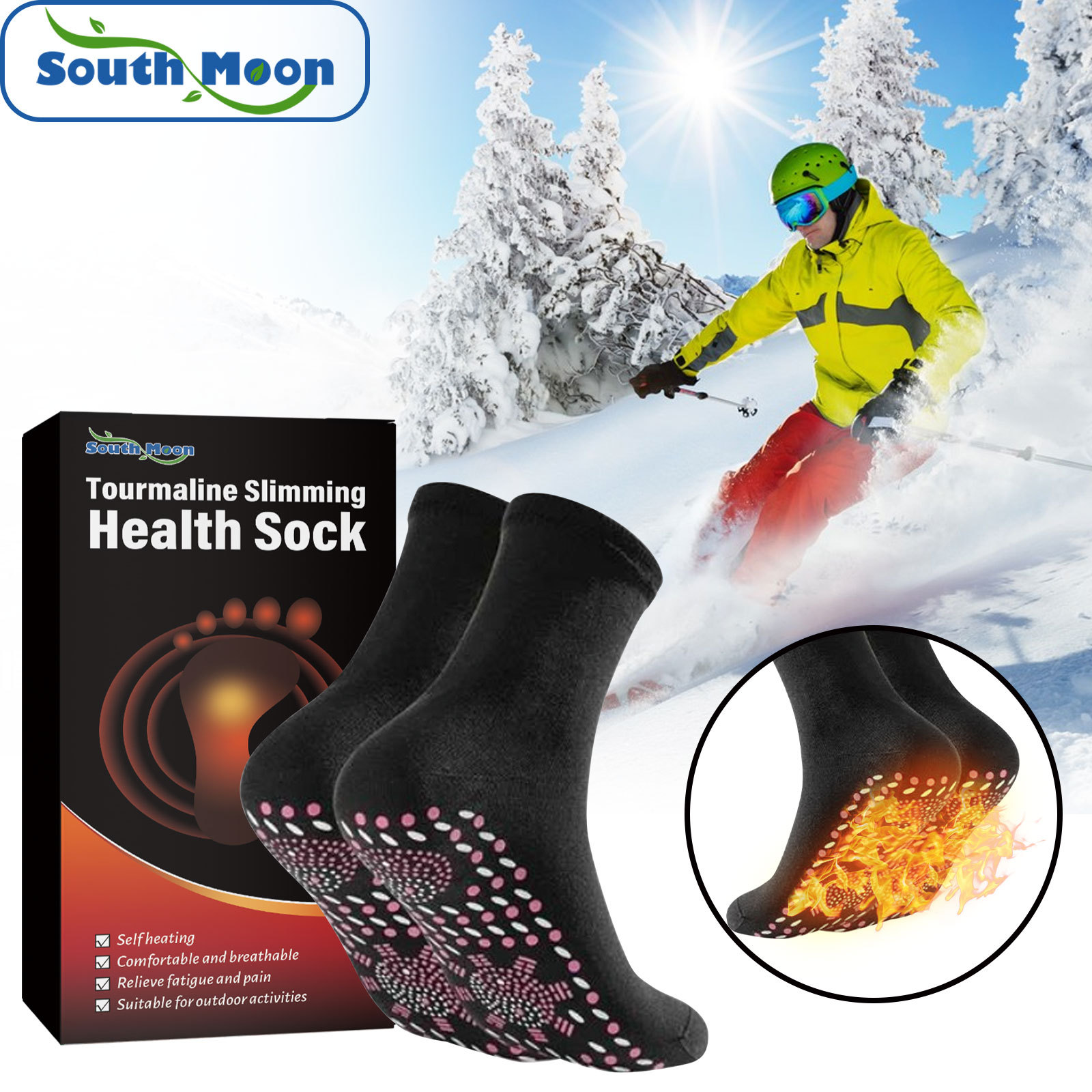 South Moon Soft Massage Socks Outdoor Skiing Self-Heating Skin-Friendly Breathable Foot Warming Soft Socks