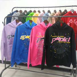 海外原版重磅450G加厚糕绒卫衣连帽衫男发泡印蜘蛛Sp5der hoodies