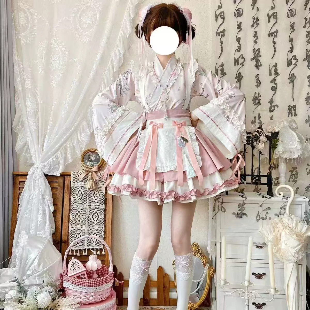 Летний костюм Лолиты в китайском стиле династии Хань. Юбка с перекрестным воротником в китайском стиле. Костюм горничной Pure Desire Cos. Короткая юбка с элементами Хань для женщин.