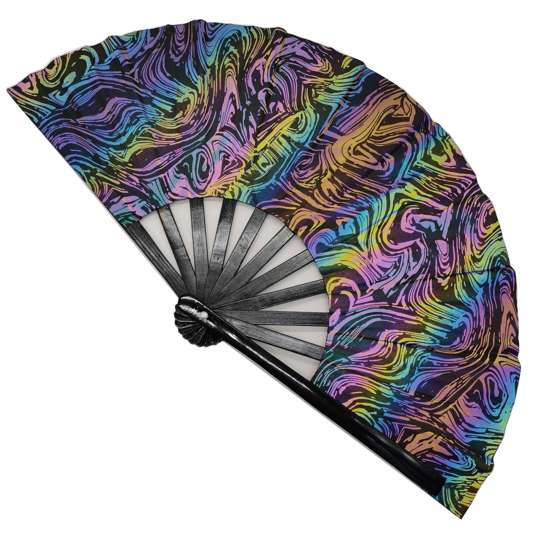 33 cm de ventilador de tela reflectante refrescante ventilador de tela reflectante Fan de fiesta reflectante Fan de kung fu ventilador de sonido