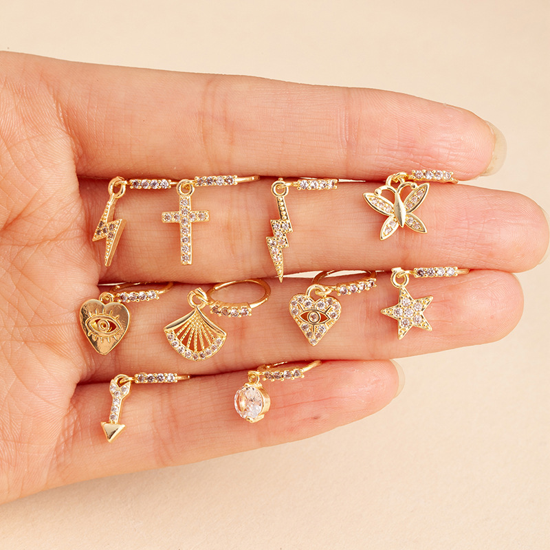 Copper Zircon Nose Piercing Ring Butterfly Heart And Cross_voghion.com