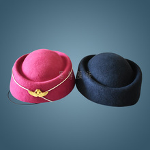 粉紅色圓頂航空乘務員空姐帽學校舞台演出羊毛帽子深藍色樂隊帽