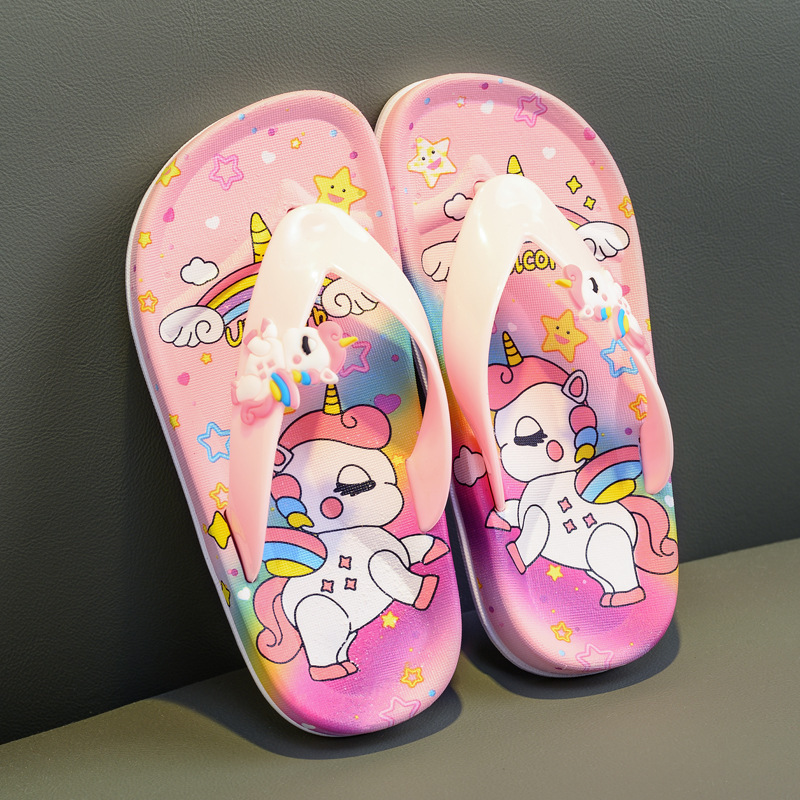 2026 New Unicorn Children's Flip-Flops Summer Indoor Non-Slip Girls' Sandals Princess Style Thong Beach Shoes