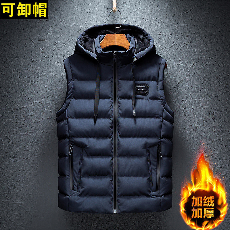 Cross-Border Foreign Trade New Men's down Cotton Vest Autumn and Winter Clothing Plus Velvet Vest Jacket Popular Men's Tops Wholesale