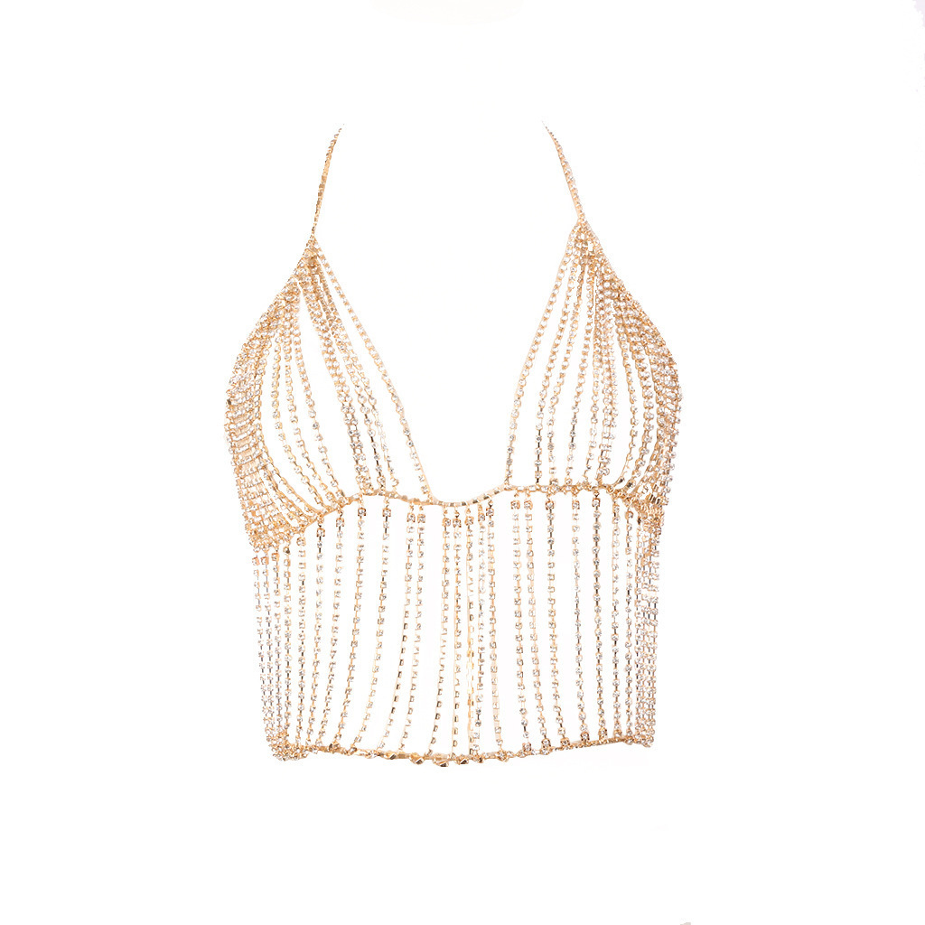 Cadena corporal de aleación con borlas y diamantes de imitación, estilo bikini de playa, conjunto de cadenas para el cuerpo, moda superventas en AliExpress