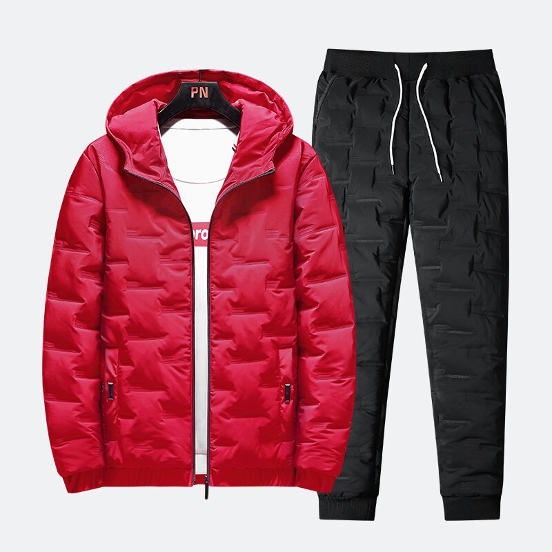 Cross-border invierno nueva ropa de algodón acolchado de tres piezas de los hombres engrosada con capucha de color sólido ropa de algodón acolchado pantalones de algodón conjunto completo juego de traje casual