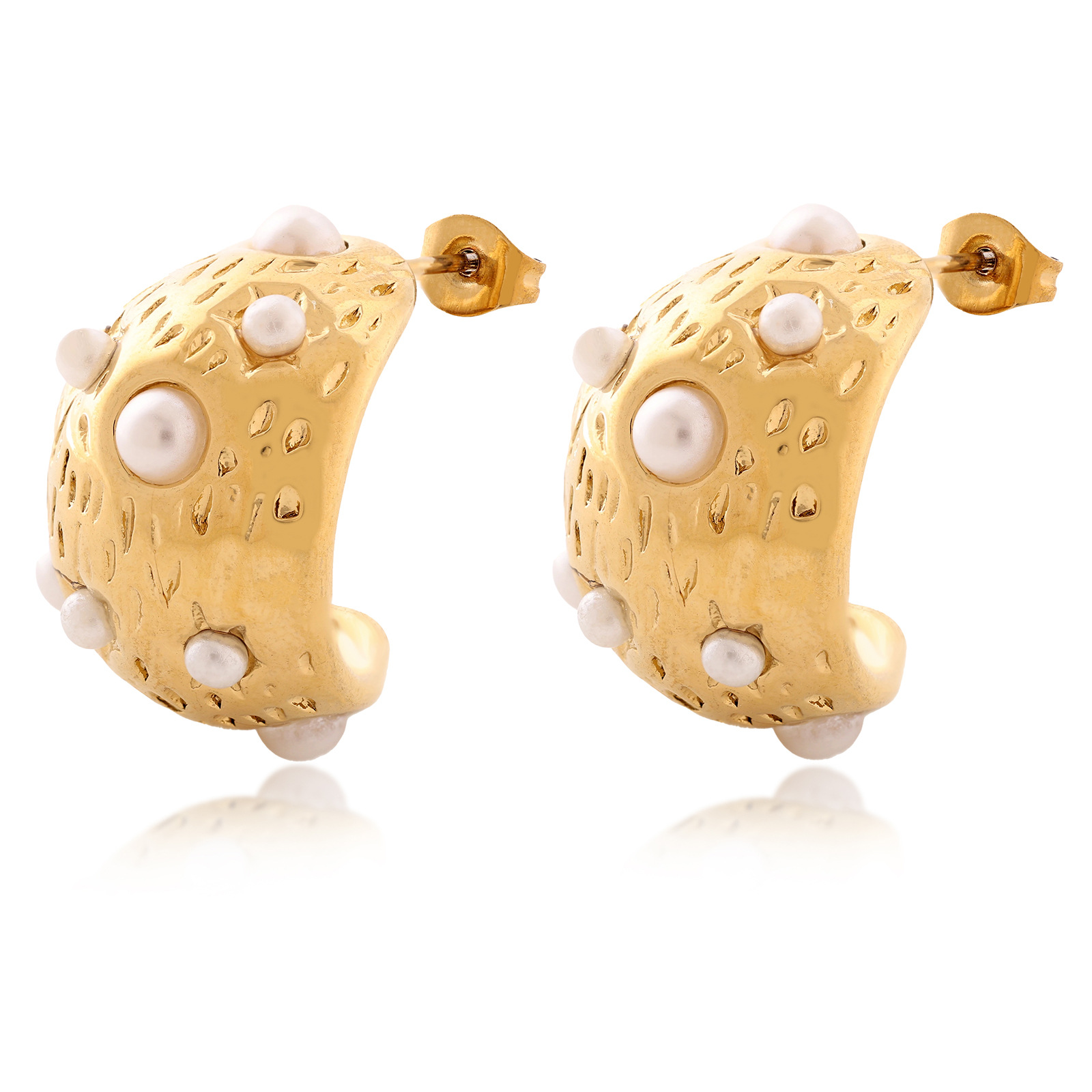 Women's Gender 1 Pair Lady Modern Style C Shape Inlay 304 Stainless Steel Imitation Pearl 18K Gold Plated Ear Studs