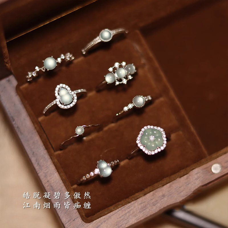 New Chinese style medieval style gourd jade ring for women without fading s925 sterling silver niche high-end feel without fading finger ring