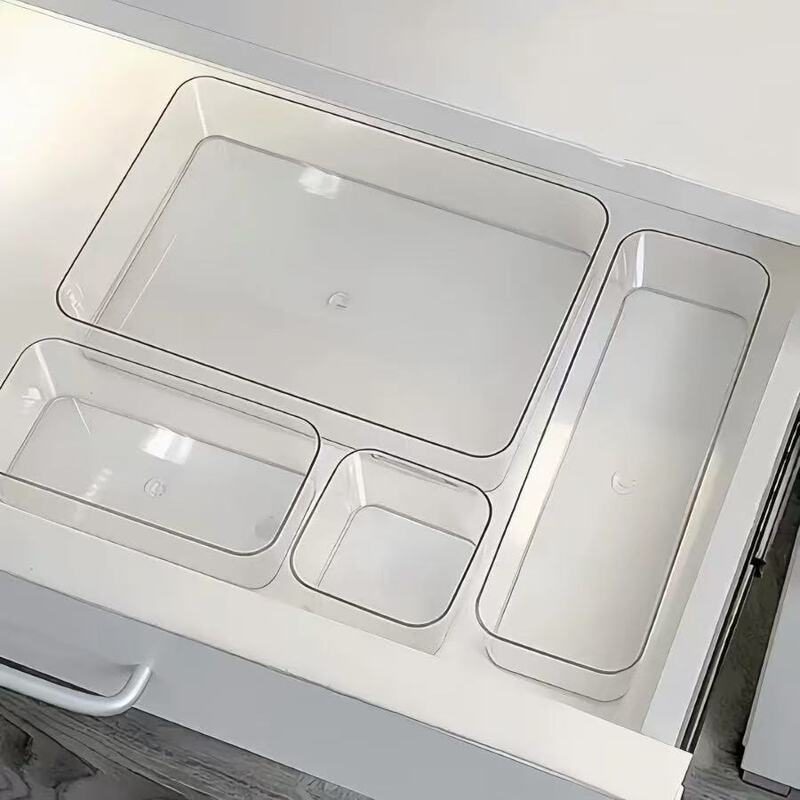 Drawer Compartment Storage Box for Office Desk, Built-In Stationery Pen Holder, Rectangular Plastic Desk Organizer Small Storage Box