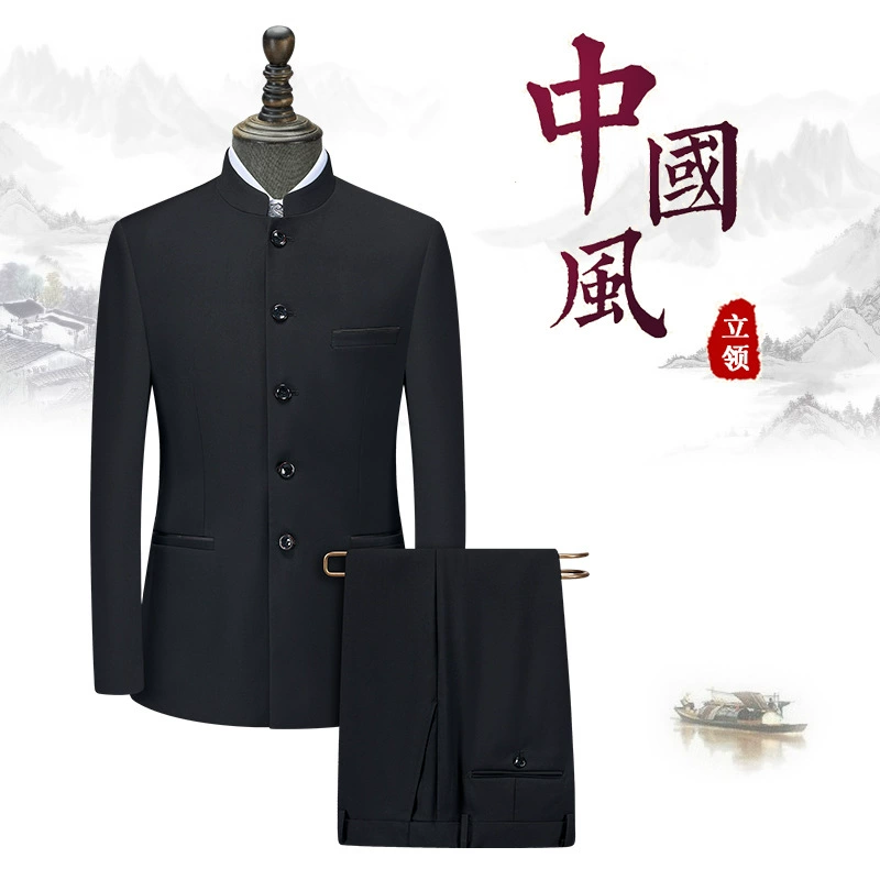 Костюм Чжуншань для мужчин, костюм в китайском стиле с воротником-стойкой, молодежный свадебный наряд в китайском стиле, одежда для выступлений, модная одежда в китайском стиле.
