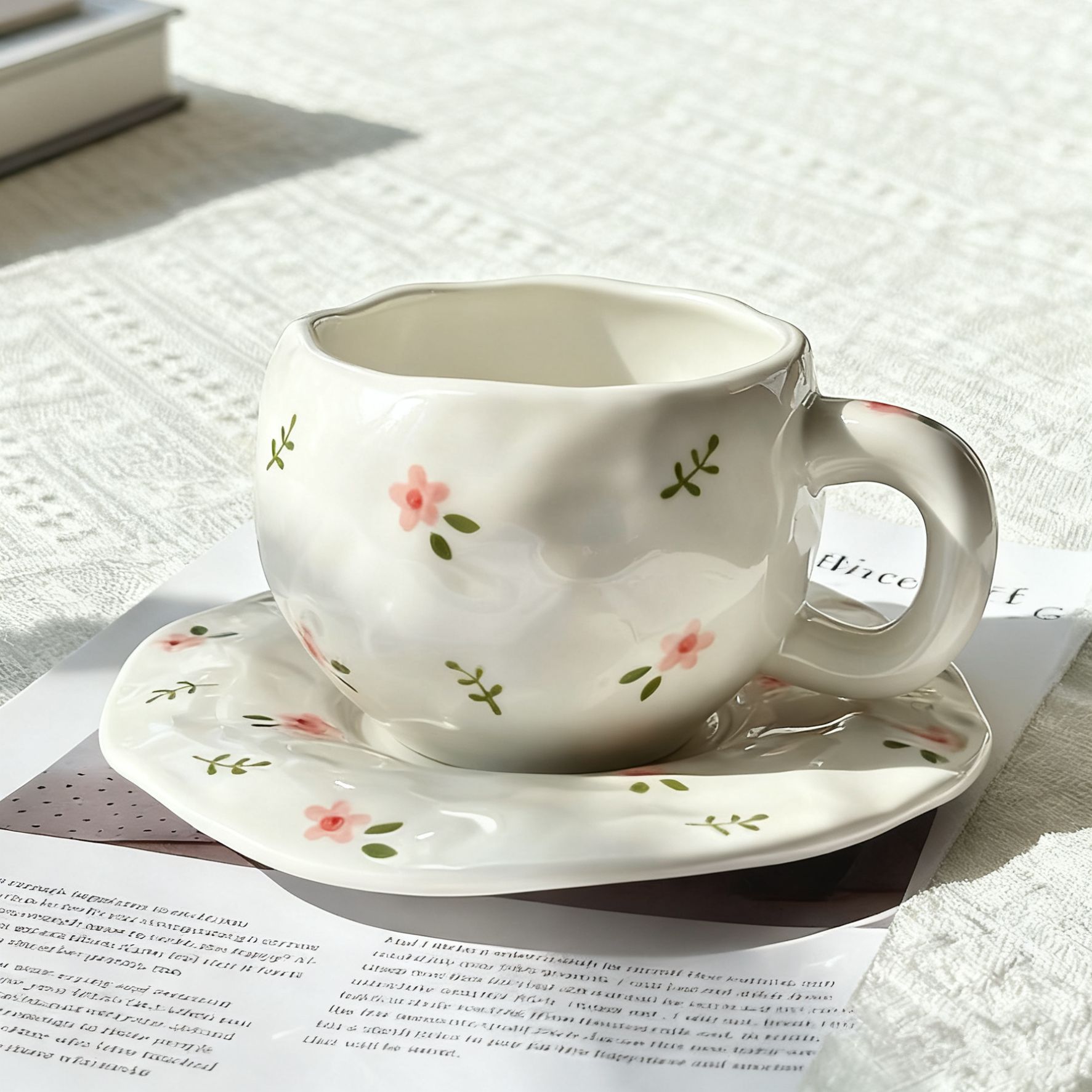 Esmalte coreano pintado a mano taza de café de cerámica con platos de alto valor de marca de rayas de taza de agua de lattes