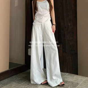 White Linen Ramie Wide-Leg Pants for Women Summer Thin High-Waist Draped Old Money Style Suit Straight Cotton and Linen Casual Pants