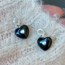 925纯银黑玛瑙爱心吊坠简约小众设计感桃心形项链万能扣百搭7147A
