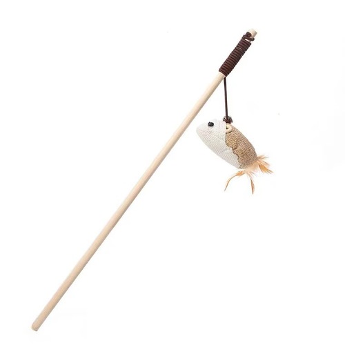 Cat toy wooden rod feather cat toy with bell wooden cotton and linen mouse cat toy for kittens self-entertainment 