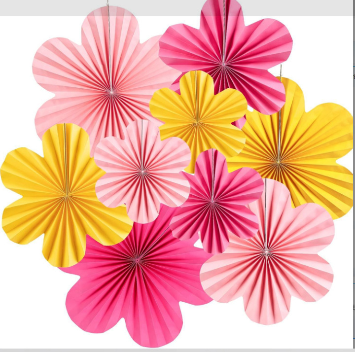 Flores transfronterizas decoración de ventilador de papel fiesta de cumpleaños ventana de fondo decoración de pared colgante ventilador tridimensional flor de ventilador plegable