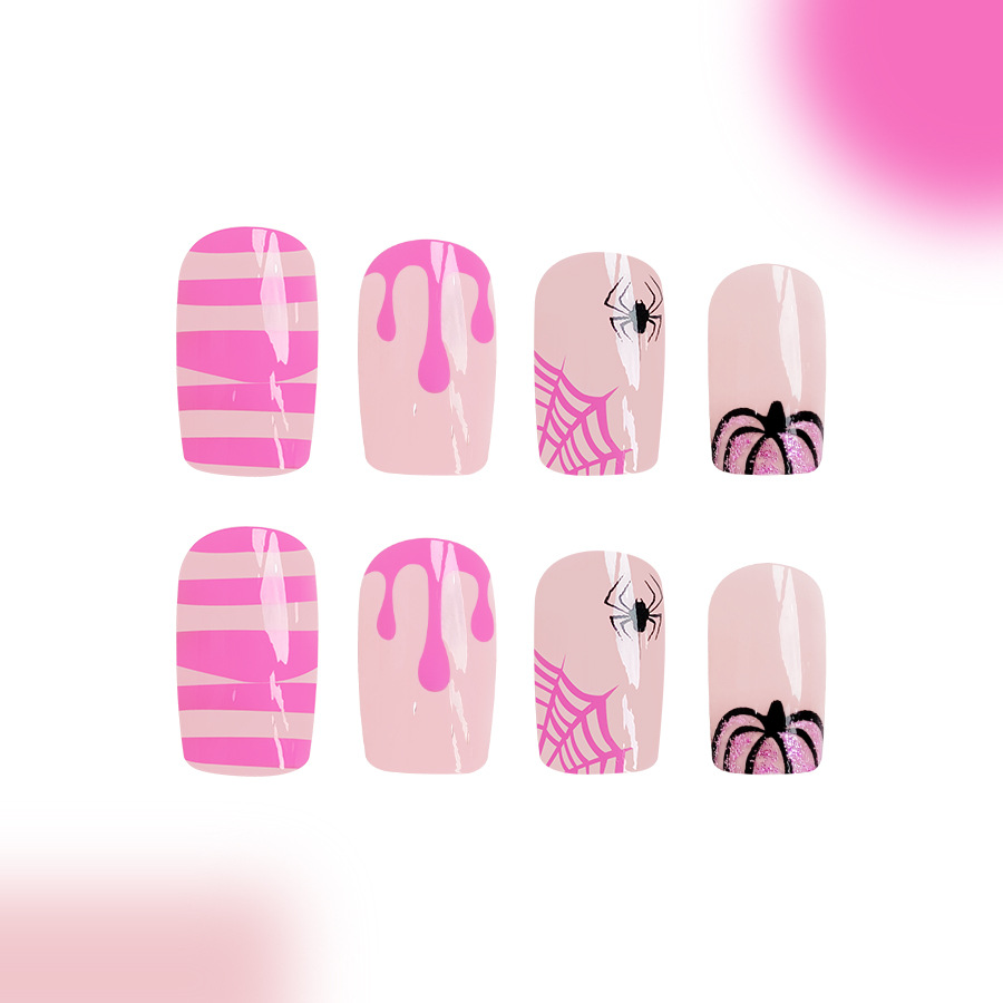 Halloween False Nails Glitter Spider Web And Bat Design 24 Pack_voghion.com