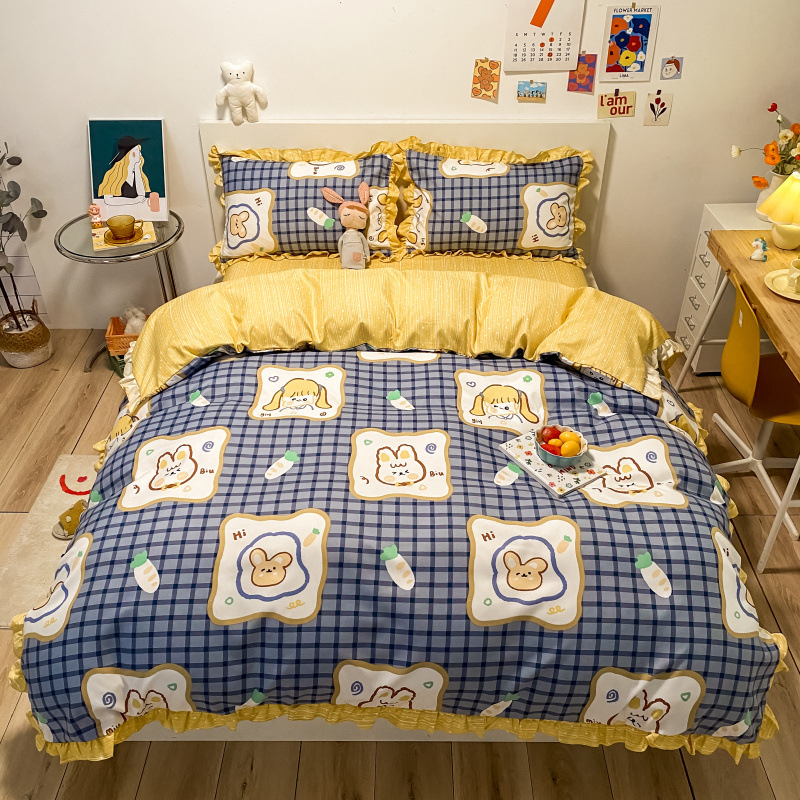 The Source Manufacturer's Brushed Korean Cotton Four-piece Bedding Four-piece Bed Linen Cover Can Be Matched With A Gift Box As A Gift