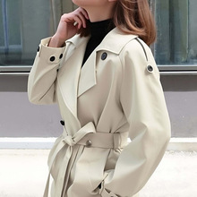 2025秋季亚马逊新款中款过膝法式慵懒风衣女小个子洋气风衣外套