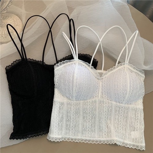 Summer white lace tube top vest with breast pads sexy beautiful back girl suspender wrap chest base outer wear underwear for women