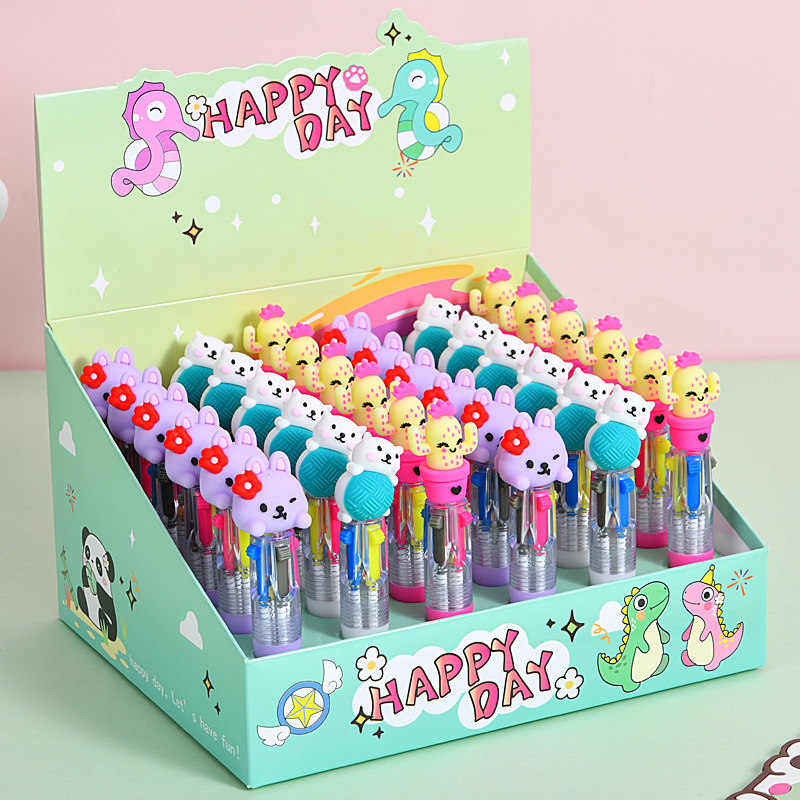 Caricatura encantadora capibara mini bolígrafo de cuatro colores bolígrafo de cuentas de mano de colores estudiantes premios papelería al por mayor