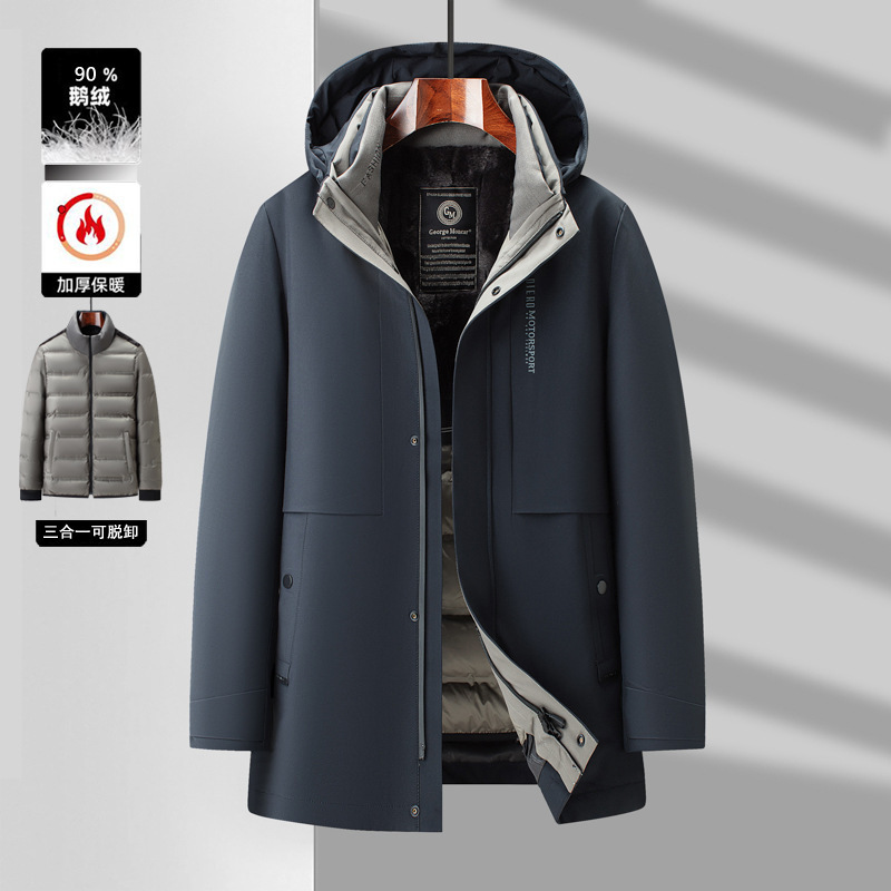 90% Goose down + Removable Liner for Extreme Cold Protection 2025 Winter New Men's Mid-Length Stand Collar Hooded down Jacket