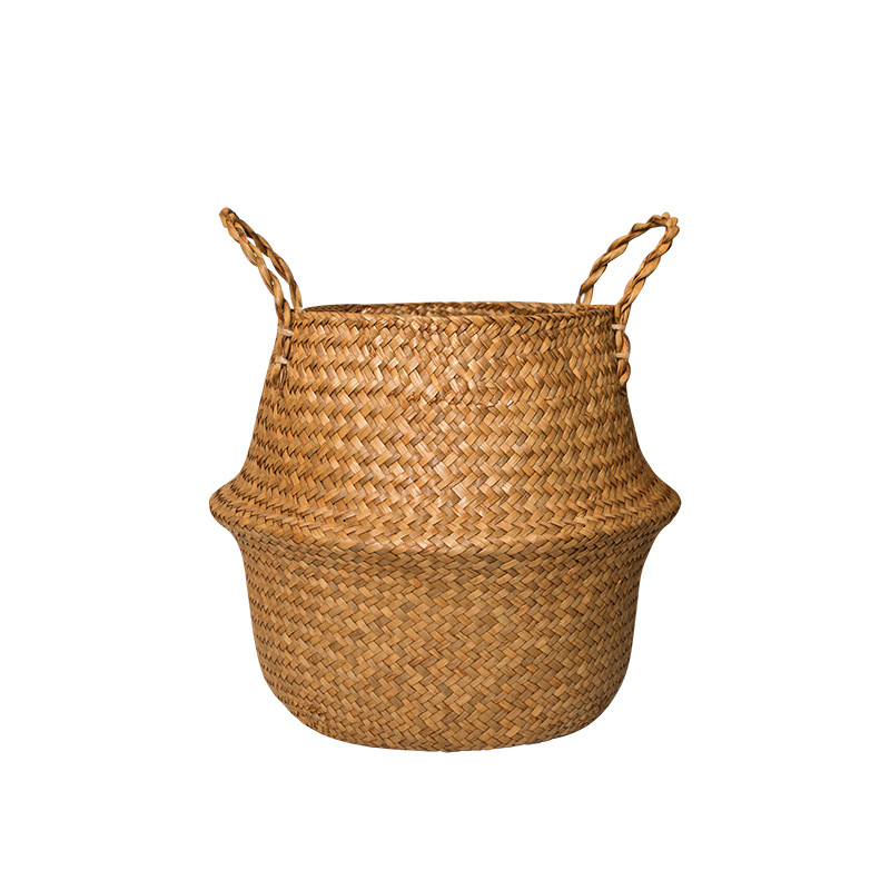 海草編み手提げかご 植物鉢 大容量折りたたみフラワーバスケット 手作り草編み家庭用品収納かご 卸売