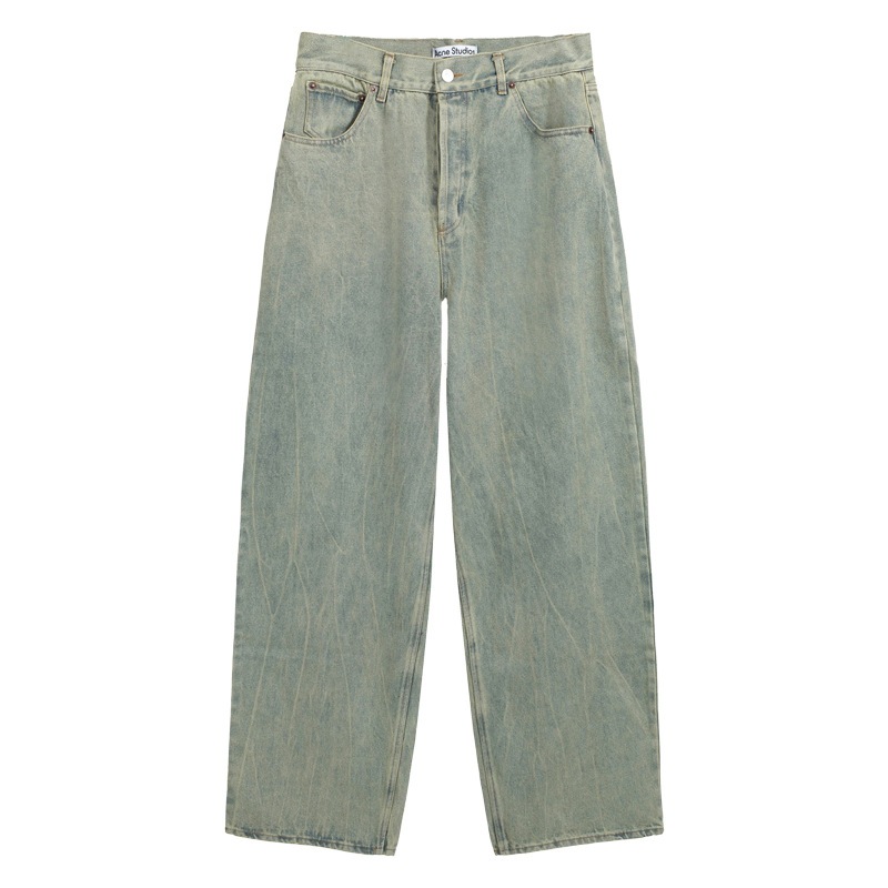 クロスボーダーのトレンディなAC手描きのスプラッシュインクのほつれ加工のウォッシュ加工のダメージ加工のパンツ、男性と女性用、ゆったりと多用途、軽くて豪華なワイドレッグジーンズ