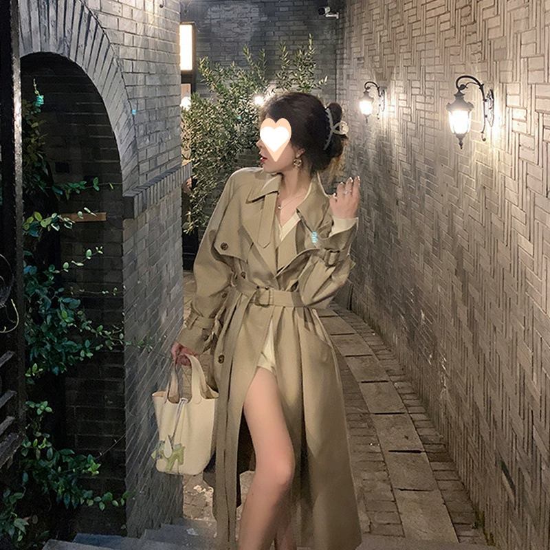Длинное осеннее trenchcoat, классический пиджак, 2024 год, mid-length, maxi length, британский стиль, для подростков, интернет-знаменитость