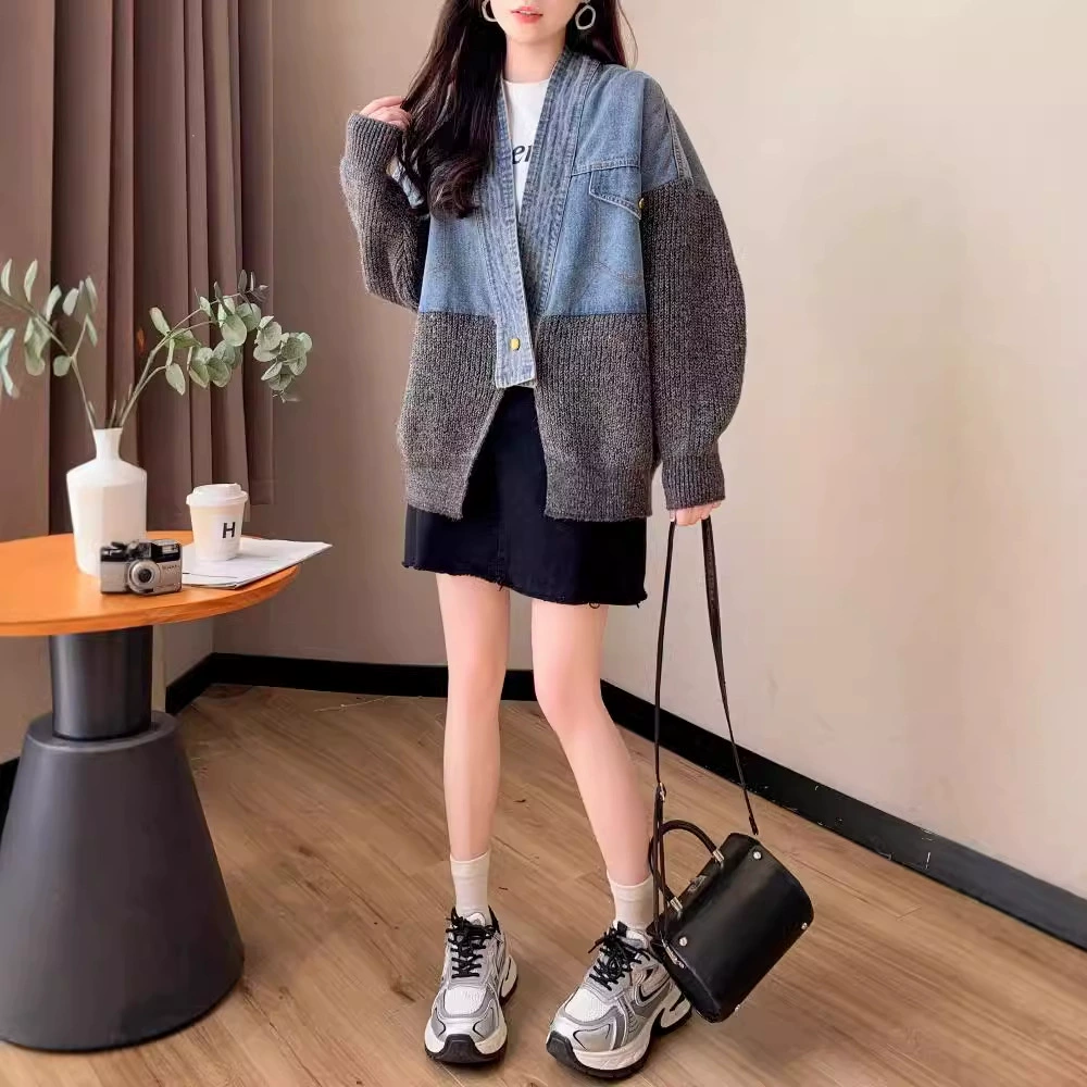Джинсовый свитер, демисезонная куртка, вязаный кардиган, oversize