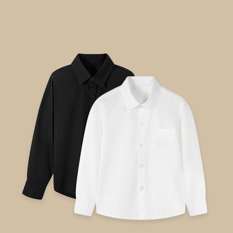 Children's white shirt, long-sleeved white shirt for older children, spring/summer school black shirt, shirt tops for primary and secondary school students