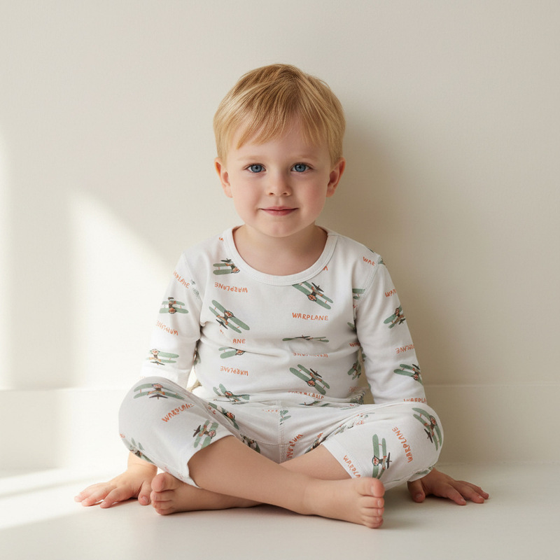 Little Pig David Children's Modal Three-Quarter Sleeve Set Boys and Girls Air Conditioning Home Clothes Summer Thin Two-Piece Set