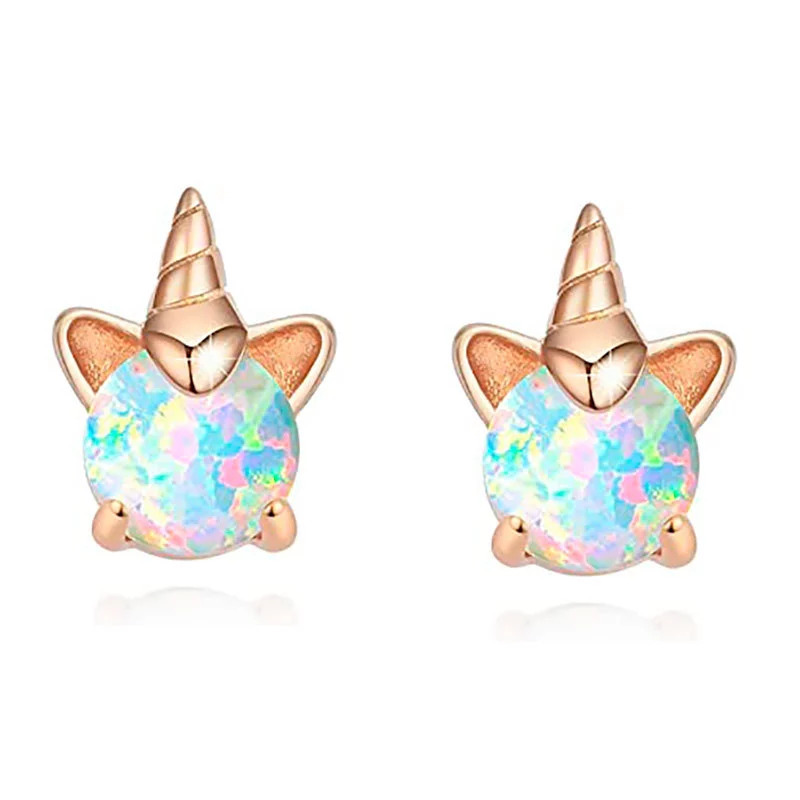 Fashion Unicorn Cat Alloy Diamond Artificial Gemstones Ear Studs 1 Pair display picture 9