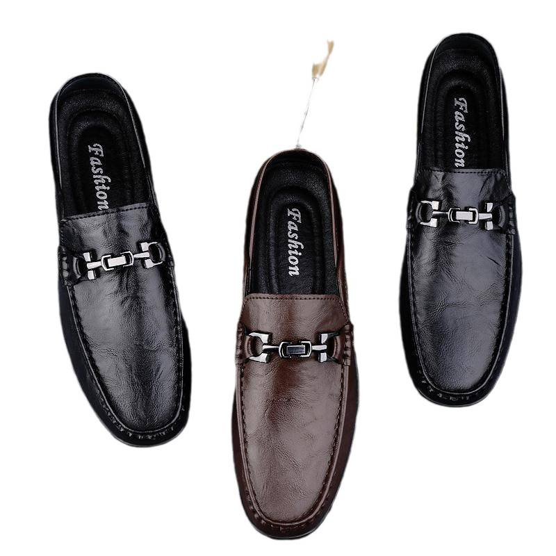 Zapatos de lujo ligero Bean para hombres de cuero genuino 2025 nuevos zapatos de estilo perezoso marca de moda impresión informal británica zapatos Lefour