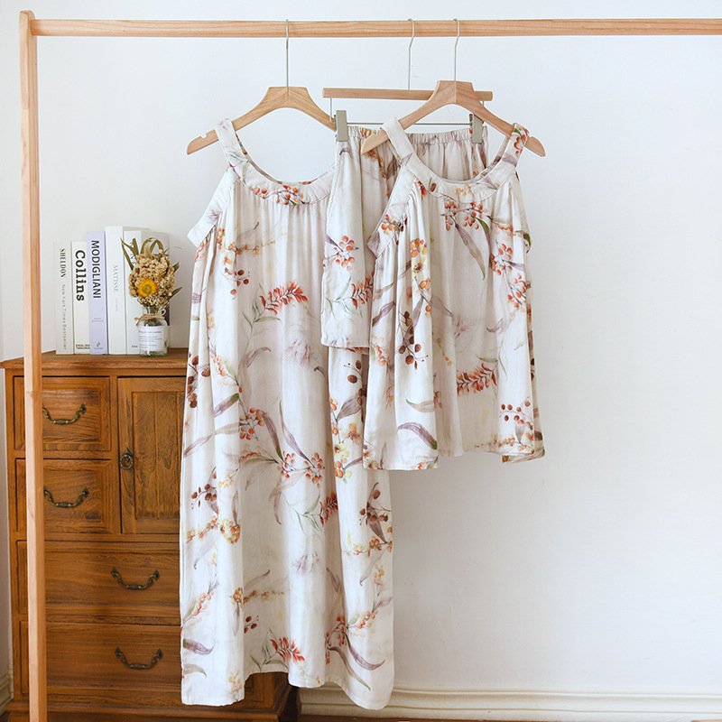 Sling Pajamas Women's Summer Bamboo Fiber Sling Set Sling Skirt Summer Home Large Size Home Clothes