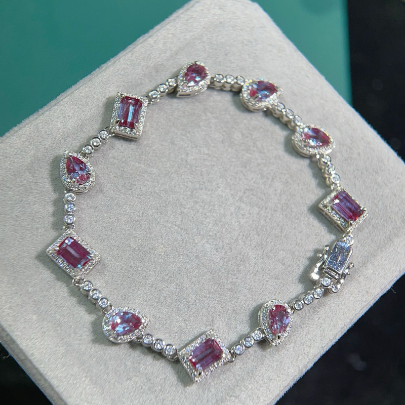 Laboratory-grown Alexander bracelet inlaid with multiple gems s925 sterling silver inlaid with color-changing stones