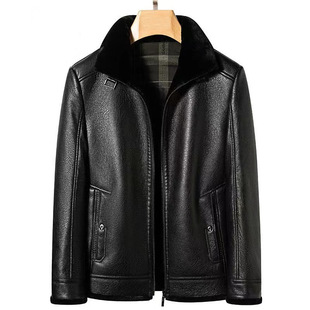 Haining men's leather coat winter fleece-lined thickened golden mink fur cowhide jacket lapel fur coat for men