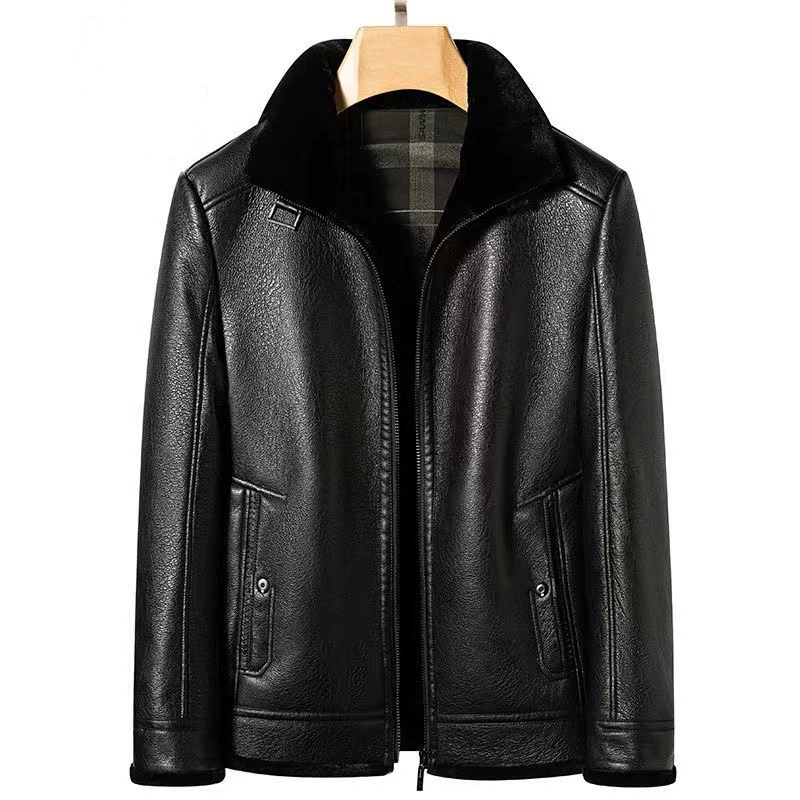 Мужское кожаное пальто Haining, зимняя утолщенная золотистая норковая куртка из воловьей кожи на флисовой подкладке, шуба с лацканами для мужчин