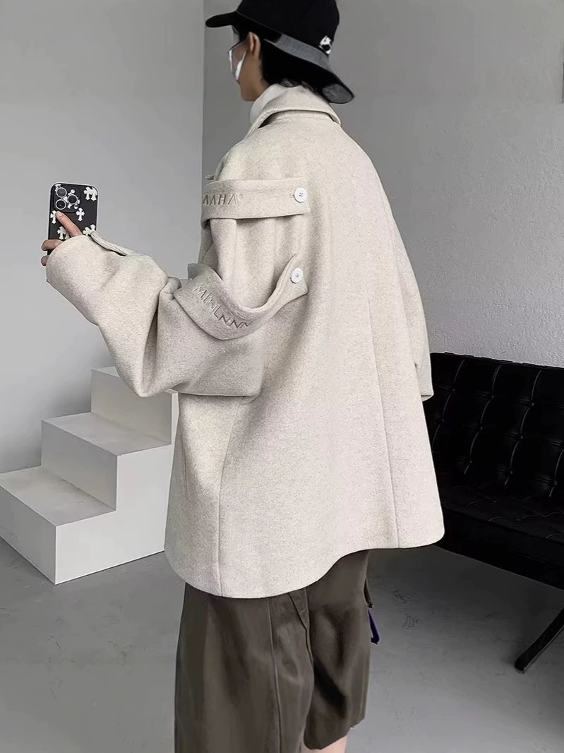 Tide Demi-Season Wool Coat: Retro Small-Design Warm Jacket for Leisure, Oversized Loose Fit