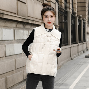 Cross-border Cotton Vest Women's 2024 Winter New National Style Buckle Knitted Laps Sleeveless Cotton-padded Jacket Vest Outer Wearing Vest