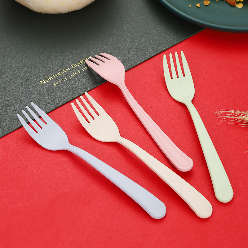 Portable wheat straw tableware set with spoon, fork, and chopsticks for children - three-piece set for promotion, logo printing available