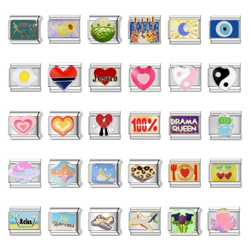 Cross-Border Hot Selling Heart Stainless Steel Cartoon DIY Handmade Bracelet Italian Module Bracelet Strap Gift Accessories