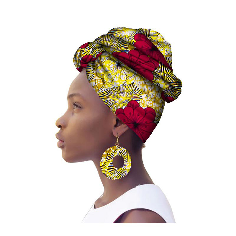 跨境货源非洲民族包头巾非洲蜡布头巾+耳坠套装