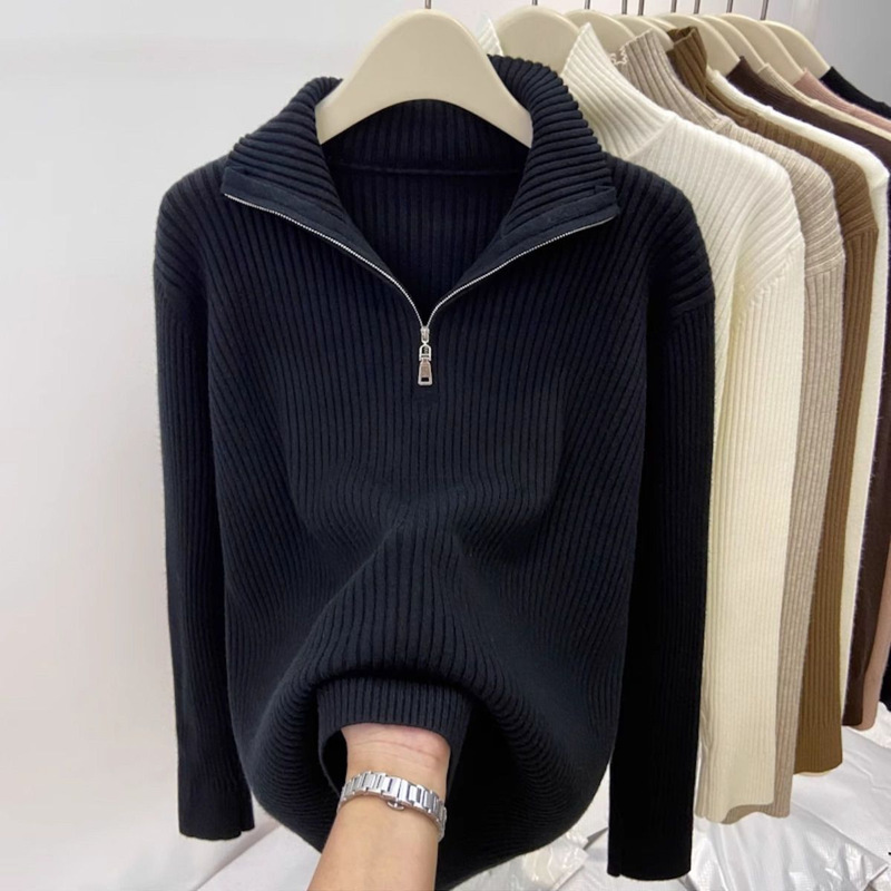 2024 Autumn and Winter Zipper Turtleneck Sweater Women's Base Shirt Pullover Thick Loose Korean Foreign-style Top 2024 Autumn and Winter Zipper Turtleneck Sweater Women's Base Shirt Pullover Thick Loose Korean Foreign-style Top