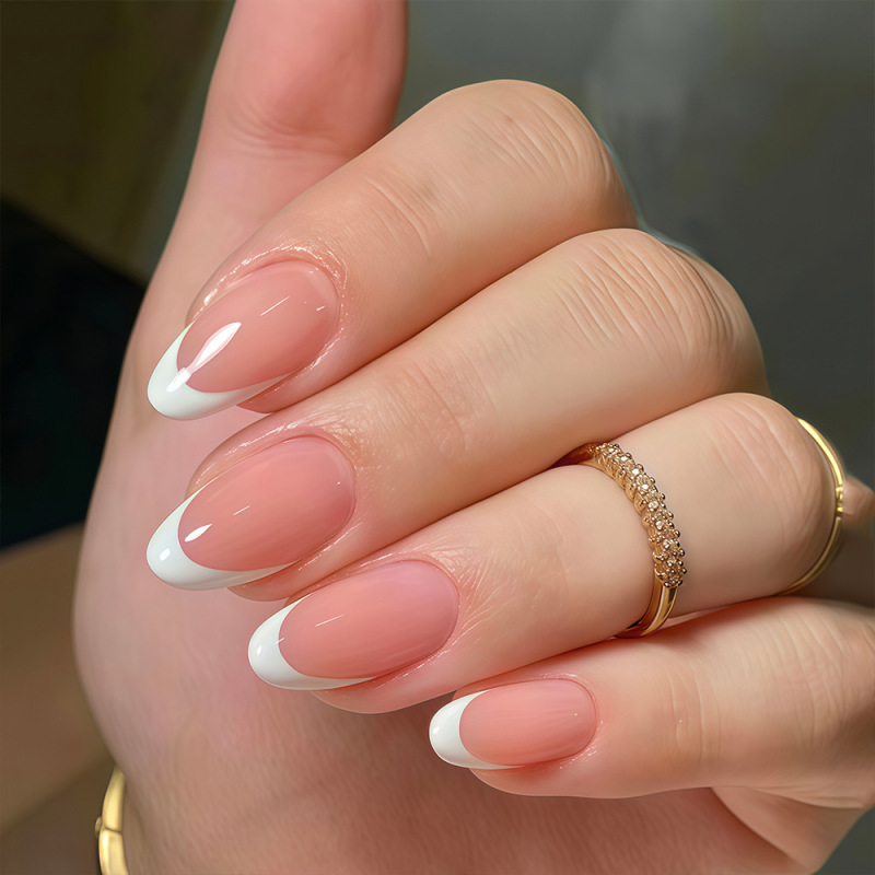 Fashionable and Elegant, Complexion-Enhancing, Simple White French-Style Pink Nails with a High-End Feel, Popular European and American Style, Hot-Selling Cross-Border Press-On Nails