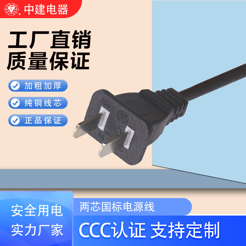 国标纯铜两肩插头电源线6A10A 国标两芯插头线 CCC电源线PVC电线
