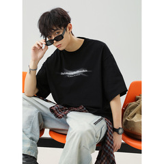 光沢のあるドット柄レタープリント半袖Tシャツ メンズ 綿100% ゆったり 夏新作 トレンドブランド カップル向け半袖Tシャツq